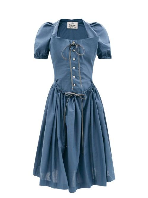 Vivienne Westwood - New Saturday Puff-sleeve Cowl-neck Cotton Dress - Womens - Light Blue