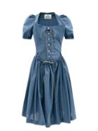 Vivienne Westwood - New Saturday Puff-sleeve Cowl-neck Cotton Dress - Womens - Light Blue
