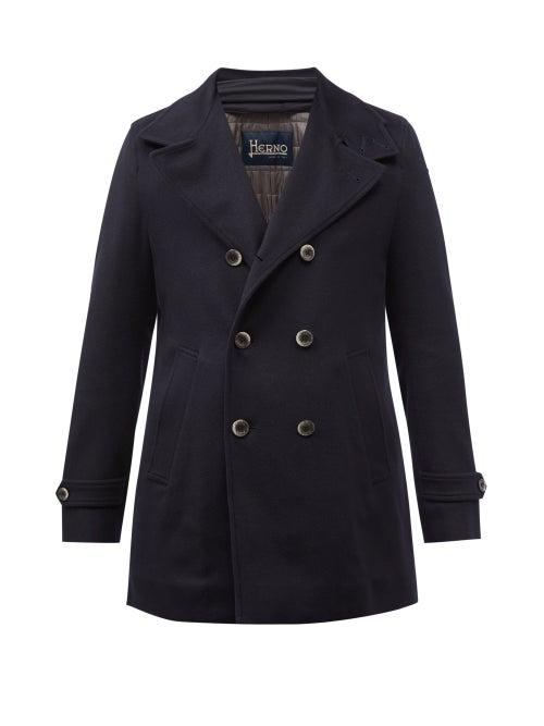 Herno - Padded-insert Wool-blend Pea Coat - Mens - Navy