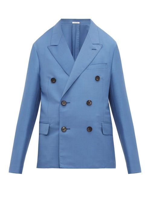 Matchesfashion.com Lanvin - Double Breasted Mohair Blend Crepe Blazer - Mens - Light Blue