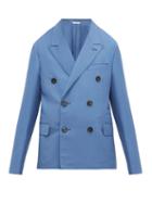 Matchesfashion.com Lanvin - Double Breasted Mohair Blend Crepe Blazer - Mens - Light Blue