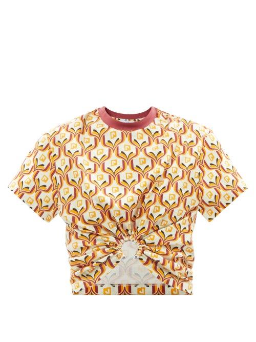 Paco Rabanne - Cropped Monogram-print Jersey T-shirt - Womens - Yellow Multi