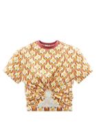 Paco Rabanne - Cropped Monogram-print Jersey T-shirt - Womens - Yellow Multi