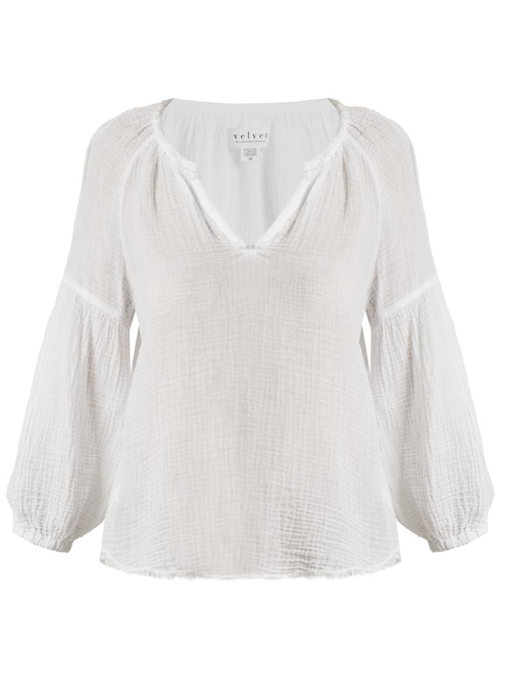 Velvet By Graham & Spencer Octavia Raw-hem Cotton-gauze Top