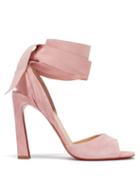 Matchesfashion.com Christian Louboutin - Rose Amelie 100 Wraparound Suede Peep-toe Sandals - Womens - Light Pink