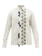 Mens Rtw 73 London - Tasselled-placket Embroidered Cotton-khadi Shirt - Mens - White Multi