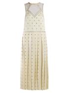 Matchesfashion.com Fendi - Studded Pleated Satin Midi Dress - Womens - Ivory