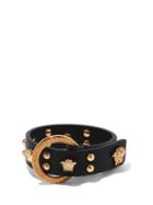 Matchesfashion.com Versace - Medusa-head Studded-leather Bracelet - Womens - Black Gold