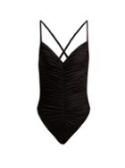 Matchesfashion.com Norma Kamali - Butterfly Mio Ruched Swimsuit - Womens - Black