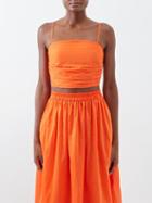 Bird & Knoll - Rose Ruched Cotton-blend Cropped Top - Womens - Mid Orange