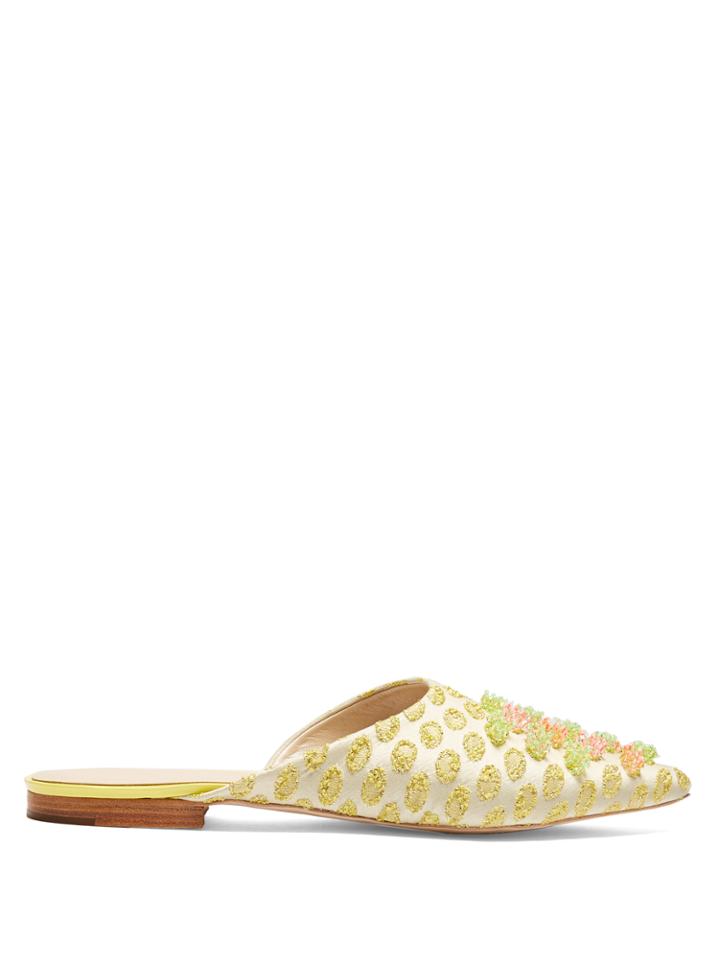 Delpozo Brocade And Bead-embellished Backless Flats