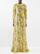 Bernadette - Roxette Floral-print Velvet Gown - Womens - Yellow Pink