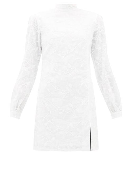 Matchesfashion.com Raquel Diniz - Elle Foliage-embroidered Linen-blend Mini Dress - Womens - White