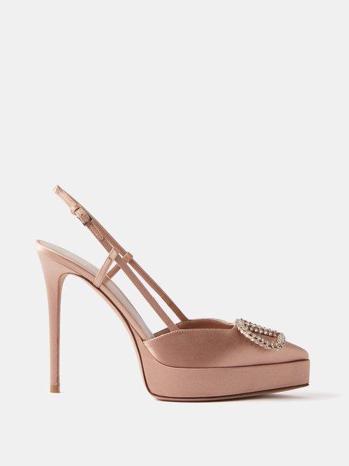 Valentino Garavani - V-logo 120 Satin Slingback Platform Pumps - Womens - Nude