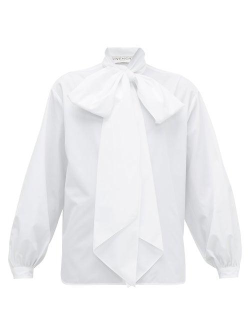 Matchesfashion.com Givenchy - Oversized Pussy-bow Cotton Shirt - Womens - White