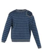 Matchesfashion.com Raf Simons - Cut Out Shoulder Geometric Jacquard Sweater - Mens - Blue