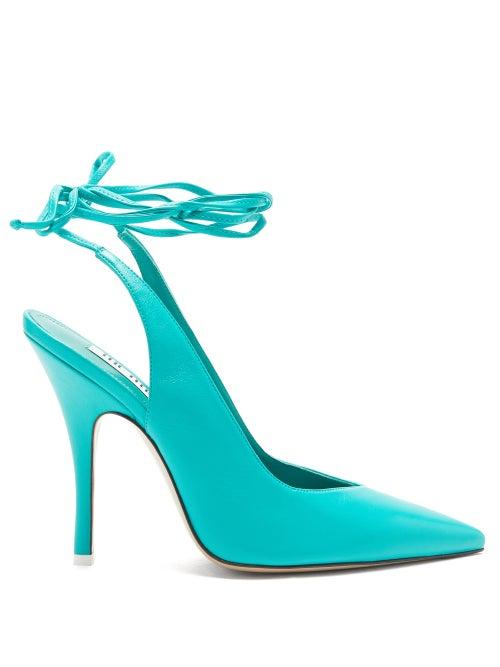 Matchesfashion.com The Attico - Venus Wraparound Leather Slingback Pumps - Womens - Green