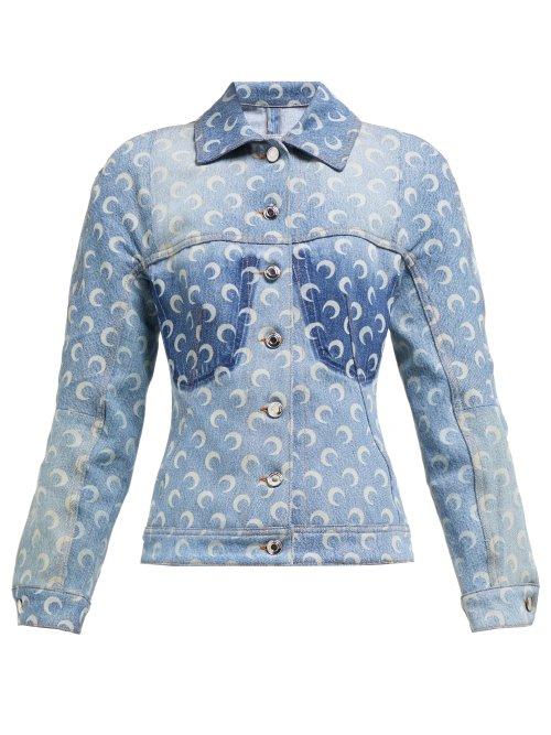 Matchesfashion.com Marine Serre - Upcycled Crescent Moon Denim Jacket - Womens - Denim