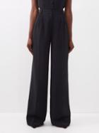 Saloni - Tailored Wide-leg Trousers - Womens - Black