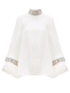 Matchesfashion.com Andrew Gn - Crystal & Ostrich Feather-trimmed Crepe Blouse - Womens - Ivory