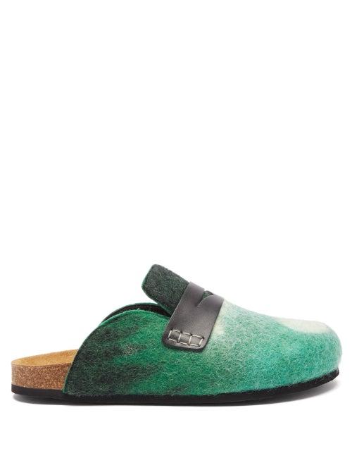 Jw Anderson - Backless Felt Loafers - Mens - Green Multi