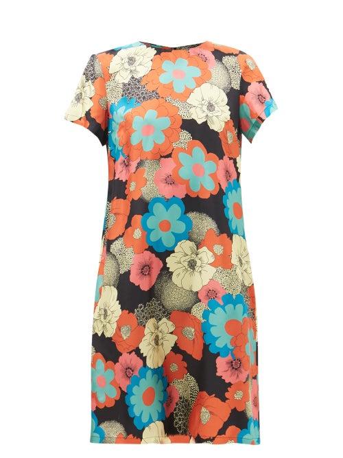La Doublej - Swing Floral-print Silk-faille Mini Dress - Womens - Pink Multi