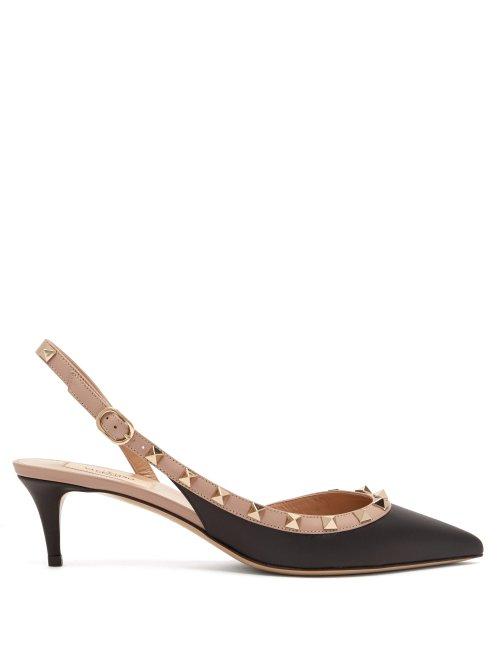 Matchesfashion.com Valentino - Rockstud Slingback Leather Pumps - Womens - Black Nude