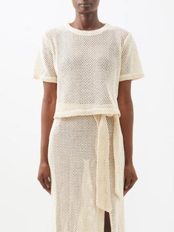 Boteh - Citrine Cotton-mesh Top - Womens - Natural