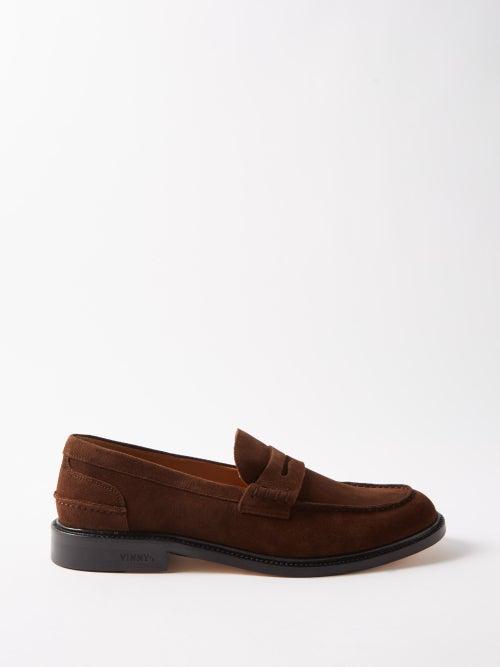 Vinnys - Townee Suede Penny Loafers - Mens - Brown