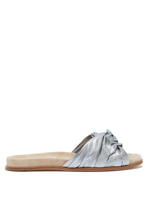 Matchesfashion.com Prada - Knot Detail Leather Slides - Womens - Silver