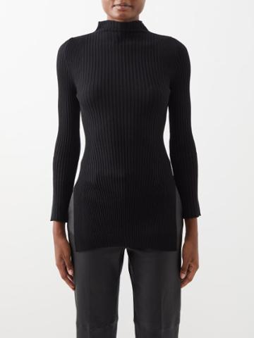 Wolford - Slit-hem High-neck Ribbed Wool Sweater - Womens - Black