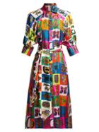 Matchesfashion.com Versace - Alphabet Print Silk Shirtdress - Womens - Pink Multi