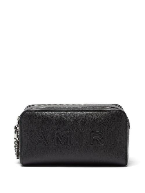 Amiri - Logo-embossed Grained-leather Wash Bag - Mens - Black