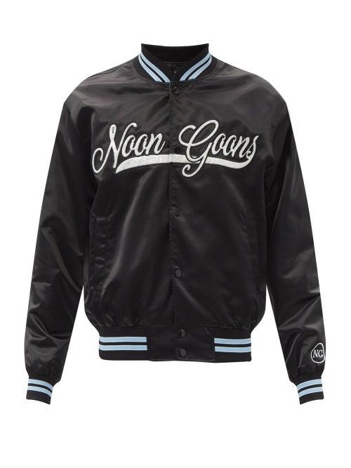 Matchesfashion.com Noon Goons - Elysian Crystal-logo Satin Varsity Jacket - Mens - Black Blue