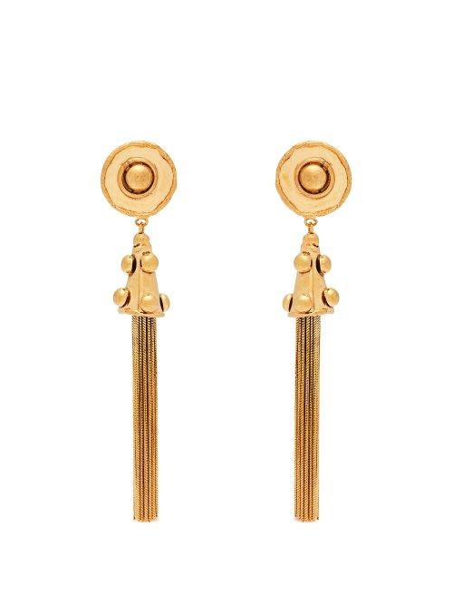 Matchesfashion.com Sylvia Toledano - Pompom Tassel Drop Clip On Earrings - Womens - Gold