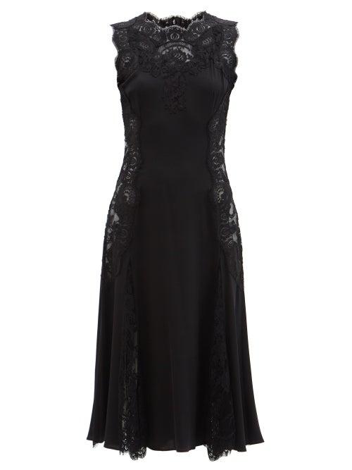Dolce & Gabbana - Lace-trimmed Silk-blend Crepe Midi Dress - Womens - Black
