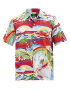 Mens Rtw Polo Ralph Lauren - Cuban-collar Palm-print Poplin Shirt - Mens - Multi
