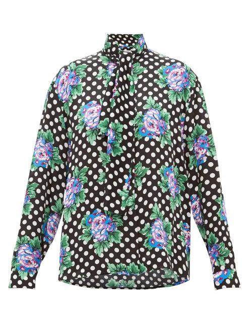 Matchesfashion.com Balenciaga - Floral And Polka Dot Print Silk Blouse - Womens - Black Print