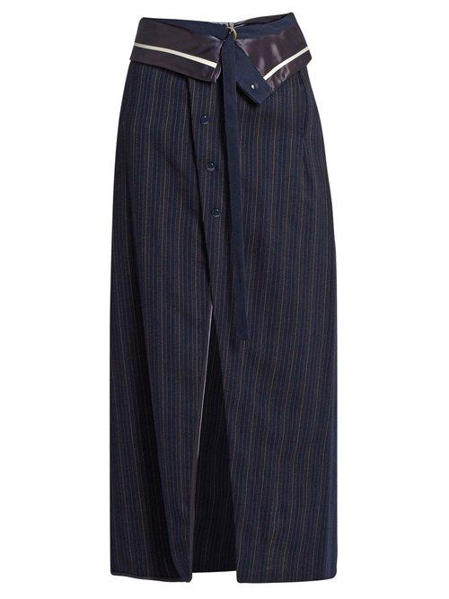 Matchesfashion.com Sies Marjan - Pinstriped Midi Wrap Skirt - Womens - Navy