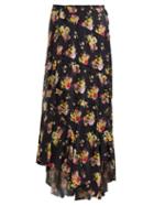 Matchesfashion.com Preen Line - Sibyll Floral Print Crepe De Chine Midi Skirt - Womens - Black Print