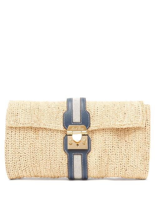 Matchesfashion.com Mark Cross - Sylvette Leather-trimmed Raffia Clutch - Womens - Beige Multi