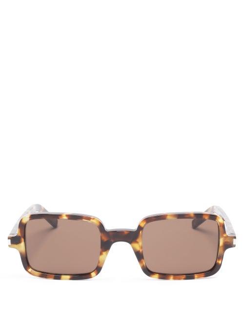 Matchesfashion.com Saint Laurent - Logo-engraved Square Acetate Sunglasses - Mens - Brown