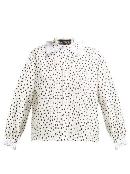 Matchesfashion.com La Fetiche - Jane Lace Collar Cotton Twill Blouse - Womens - White Black