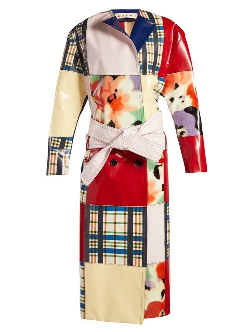 Matchesfashion.com Marni - Patchwork Belted Leather Coat - Womens - Red Multi