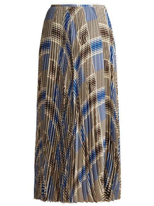 Matchesfashion.com Joseph - Abbot Pleated Silk Crepe Midi Skirt - Womens - Blue Print