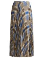 Matchesfashion.com Joseph - Abbot Pleated Silk Crepe Midi Skirt - Womens - Blue Print
