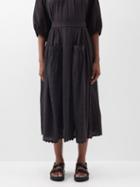Wiggy Kit - Scalloped-hem Embroidered Cotton Midi Skirt - Womens - Black