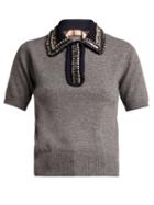 Matchesfashion.com No. 21 - Crystal Embellished Polo Sweater - Womens - Grey