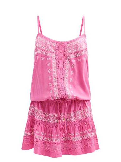 Melissa Odabash - Karen Embroidered Voile Mini Dress - Womens - Pink White