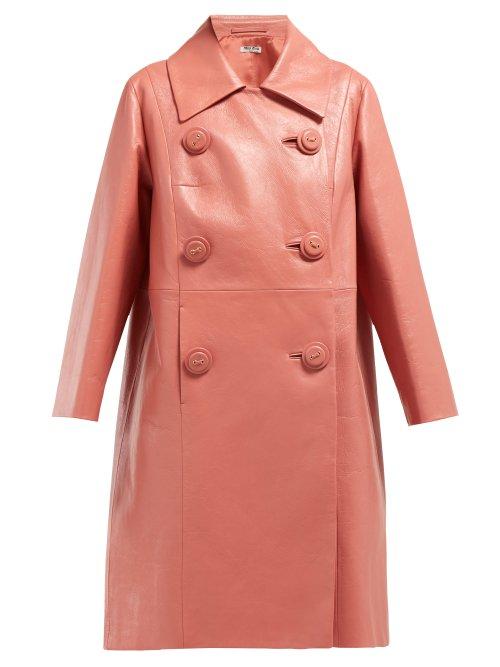 Matchesfashion.com Miu Miu - Double Breasted Leather Coat - Womens - Dark Pink